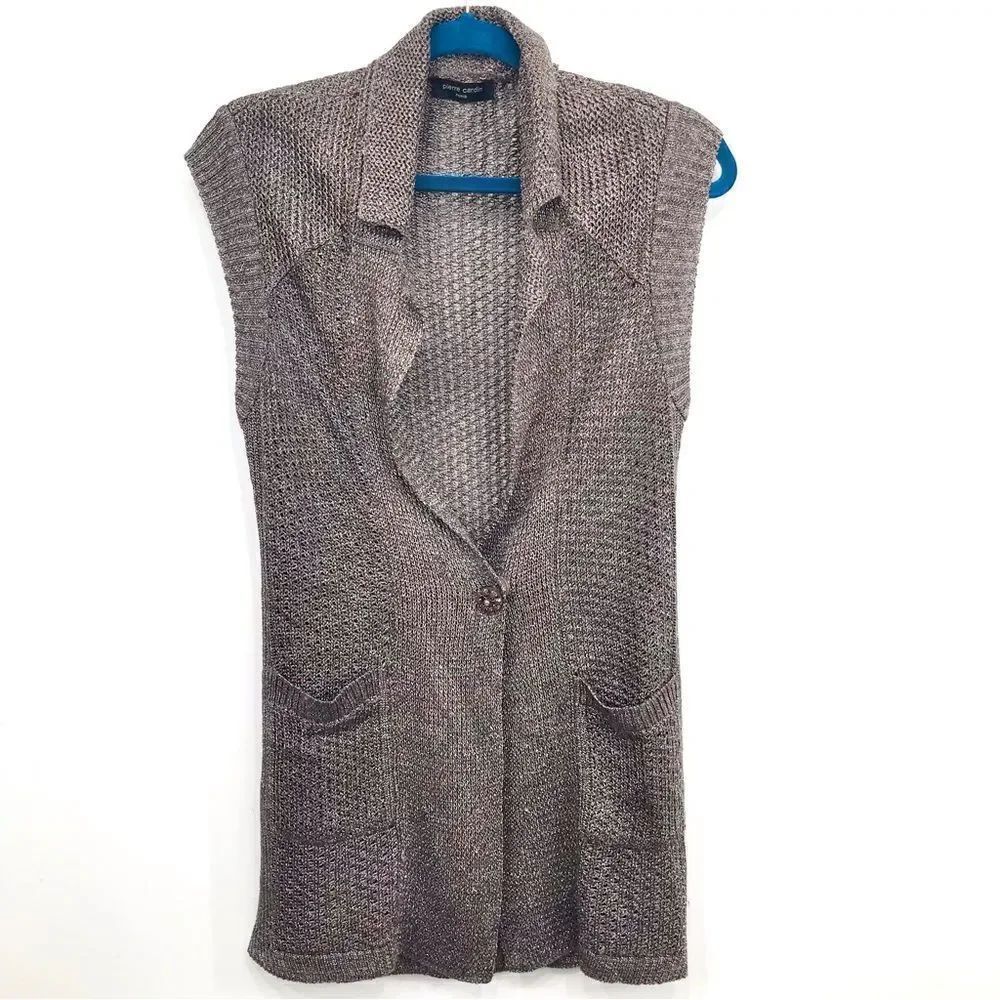 Pierre Cardin Metallic Bronze Knit Sleeveless Holiday Cardigan Sweater Vest